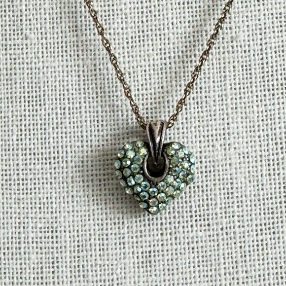 Vintage Gold Filled Pave Aurora Borealis Rhinestone Puffy Heart Pendant Necklace - Picture 2 of 12